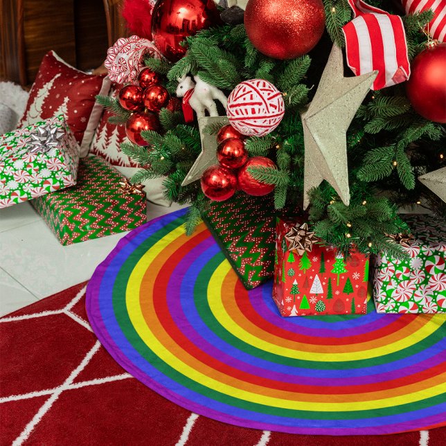 Regnbågskoncentriska cirklar julgransmatta fusklinne (Rainbow Concentric Circles Faux Linen Tree Skirt)