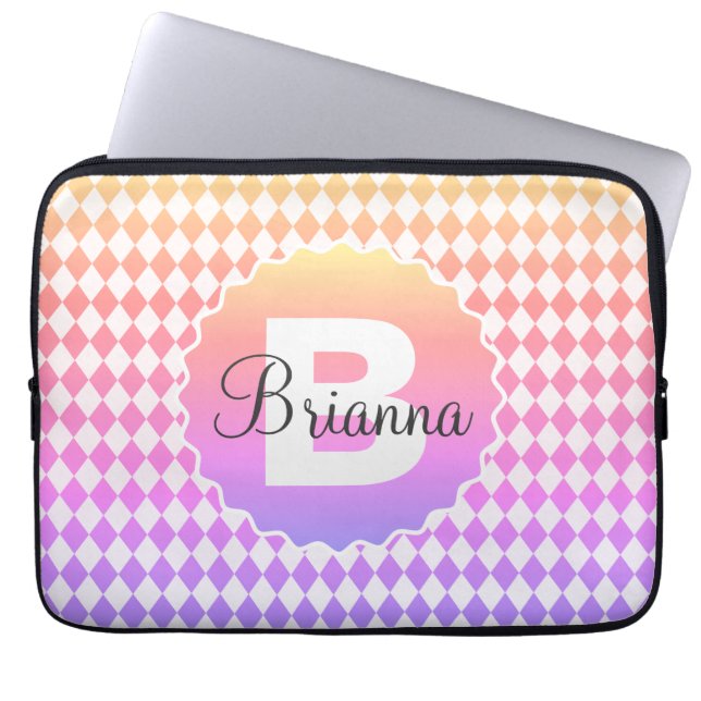 Regnbågskort med Monogram Namn Laptop Fodral (Framsidan)