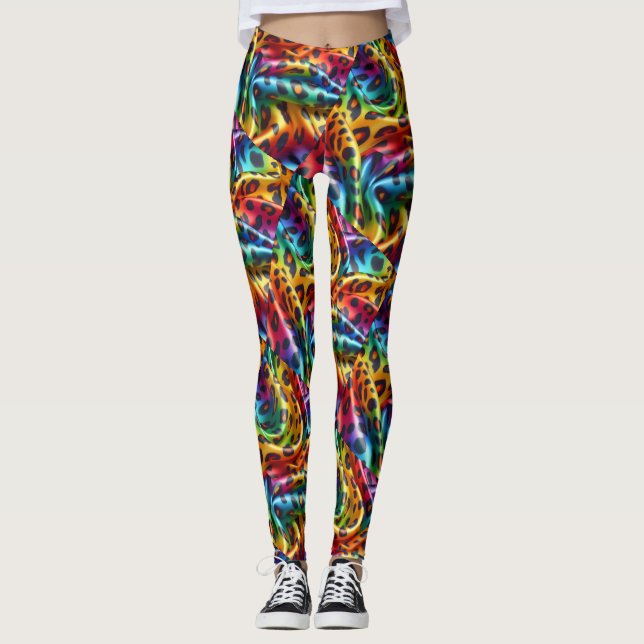 Regnbågslädertryckta Leggings | Psykedelisk (Framsida)