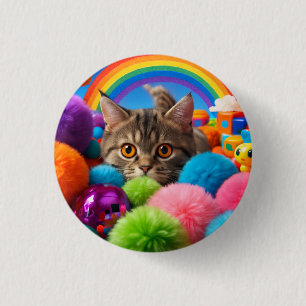 Regnbågslek Kitten Bedårande Tabby Katt Knapp