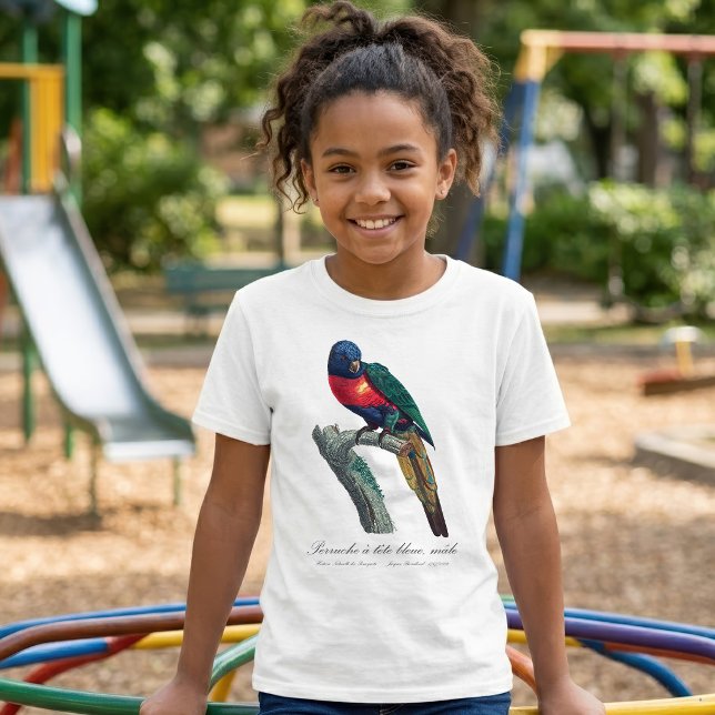 Regnbågslorikit hane, Trichoglossus Moluccanus T Shirt (Rainbow Lorikeet Male, Trichoglossus Moluccanus. Girl Basic White T-Shirt)