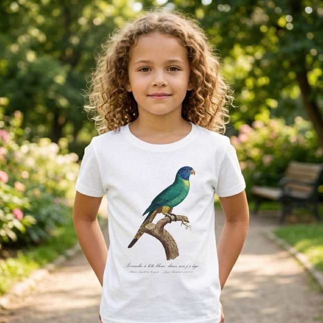Regnbågslorikit ungfågel Trichoglossus moluccanus T Shirt (Perruche a tete bleue / Rainbow lorikeet, juvenile. Girl Basic White T-Shirt)