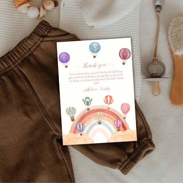 Regnbågsluss för färgad Luftballong för färgåterfa Tack Kort (Cute Colorful Hot Air Balloon Rainbow Baby Shower Thank You Card)