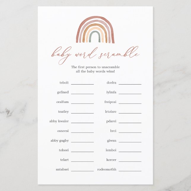 Regnbågslussaren Ord Scramble Game (Framsida)