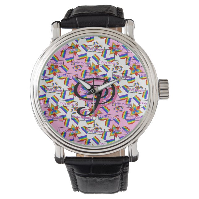 Regnbågsmandala Pride-monogram - Levande geometris Armbandsur (Framsida)
