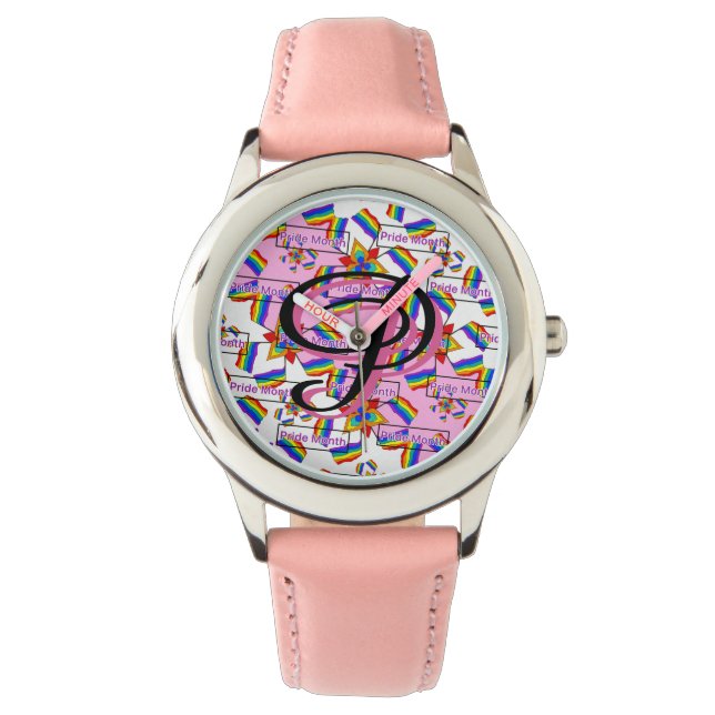 Regnbågsmandala Pride-monogram - Levande geometris Armbandsur (Framsida)