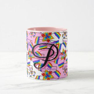 Regnbågsmandala Pride-monogram - Levande geometris Mugg