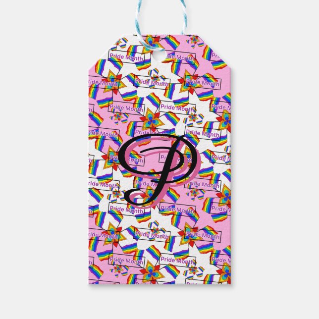 Regnbågsmandala Pride-monogram - Levande geometris Presentetikett (Framsidan)
