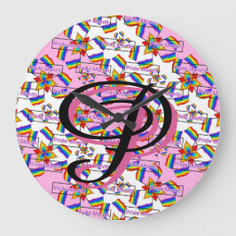 Regnbågsmandala Pride-monogram - Levande geometris Stor Klocka