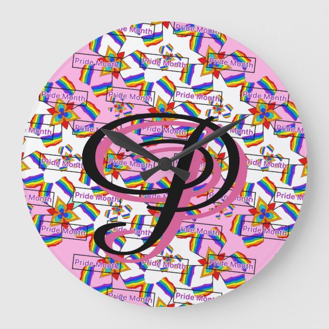Regnbågsmandala Pride-monogram - Levande geometris Stor Klocka (Framsida)