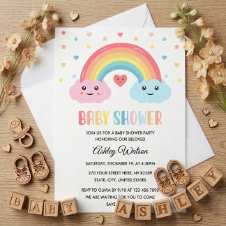 Regnbågsmirakel Baby Shower Inbjudningar