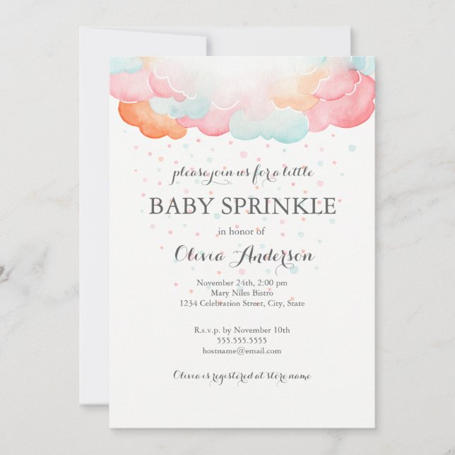 Regnbågsmoln Baby Shower-inbjudan Inbjudningar (Framsida)