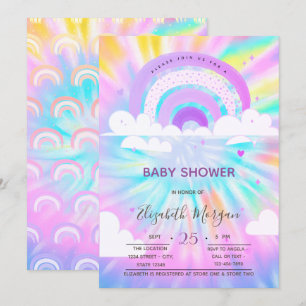 Regnbågsmoln Hjärtan Tie Dye Baby Shower Inbjudningar