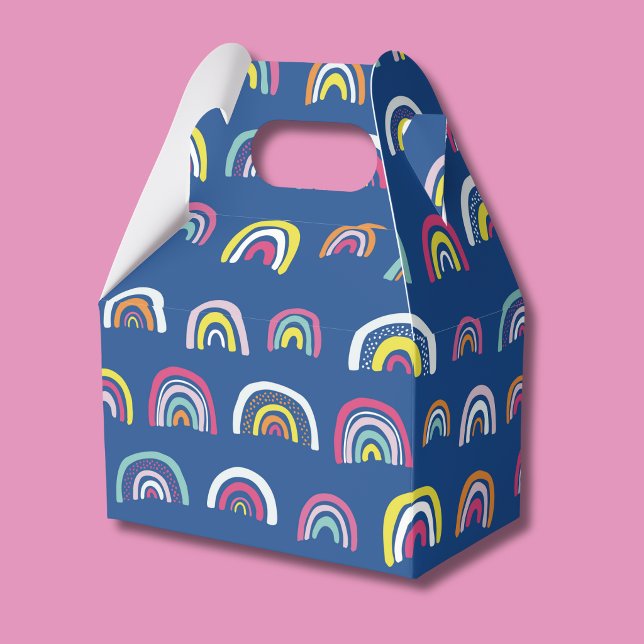 Regnbågsmönster blått presentaskar (Rainbow pattern blue and pink party favor box)