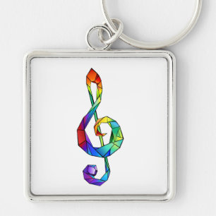 Regnbågsmusik nyckel treble clef fyrkantig silverfärgad nyckelring