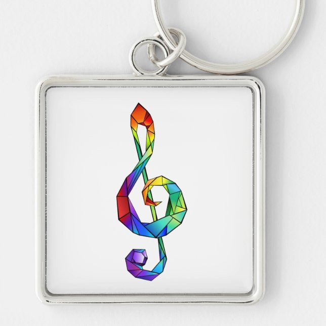 Regnbågsmusik nyckel treble clef fyrkantig silverfärgad nyckelring (Framsidan)