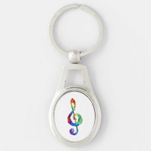 Regnbågsmusik nyckel treble clef ovalt silverfärgad nyckelring