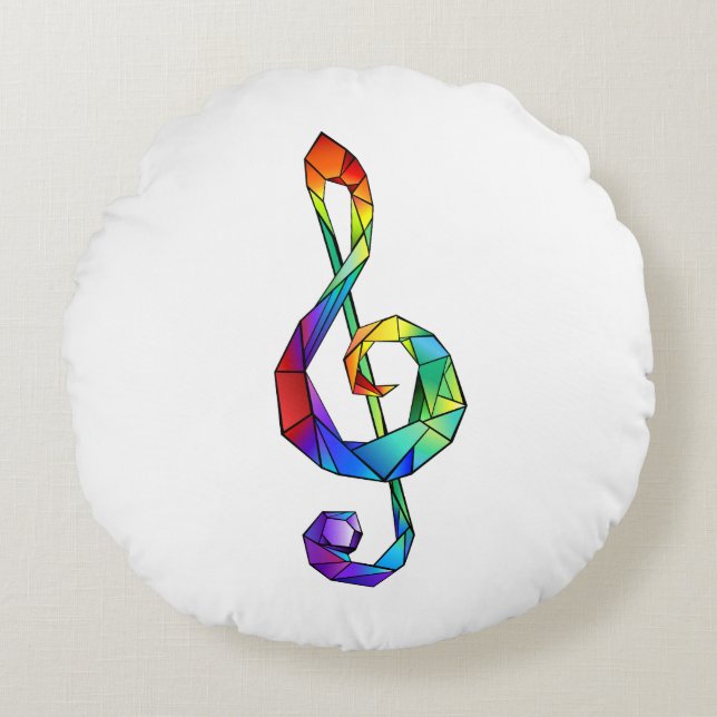 Regnbågsmusik nyckel treble clef rund kudde (Framsidan)