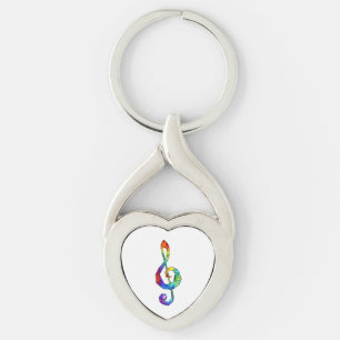 Regnbågsmusik nyckel treble clef twisted heart silverfärgad nyckelring
