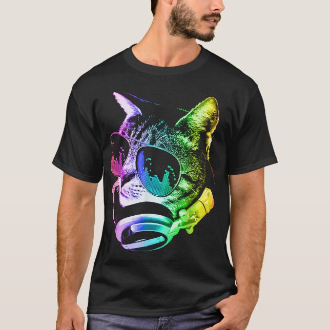 Regnbågsmusikkatt  t shirt (Framsida)