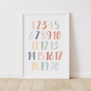 Regnbågsnummer 1-20 klassrumsdekor poster
