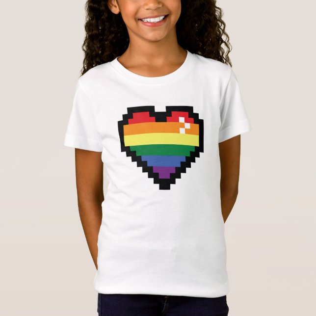 Regnbågspixelhjärta T Shirt (Framsida)