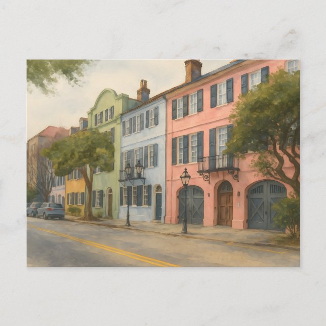 Regnbågsrad för Charleston Watercolor Vykort (Framsida)