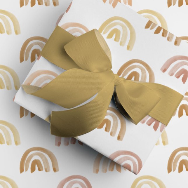 Regnbågsrader för vattenfärg i Gult Presentpapper (Golden yellow watercolor suns gift wrapping paper.)