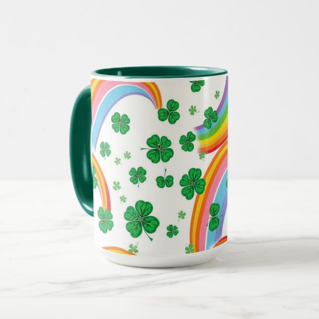 Regnbågsränder & Shamrocks Sømløs Lycka Mugg (Framsida vänster)