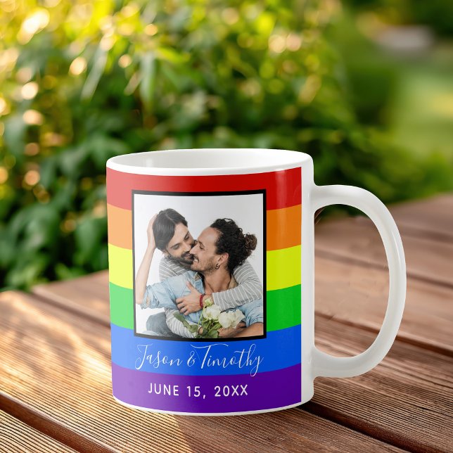 Regnbågsrandig Foto HBTQ Bröllopsjubileum Kaffemugg (Skapare uppladdad)
