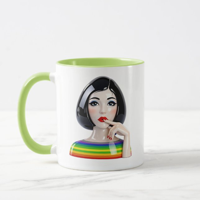 Regnbågsrandig kvinna Illustration Mugg – Färgrik  (Vänster)