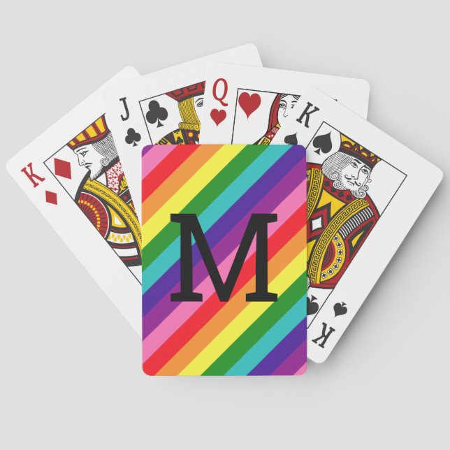 Regnbågsrandig svart monograminitial casinokort (Baksidan)