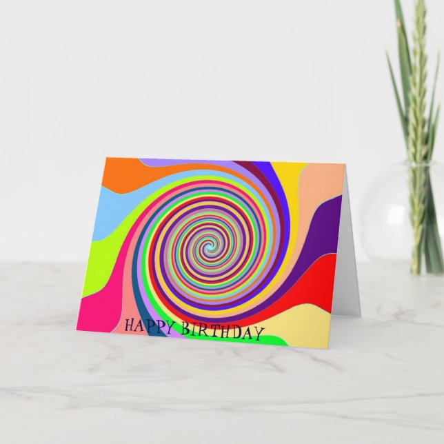 Regnbågsretro-födelsedag psychedelic candy swirl kort (Framsida)