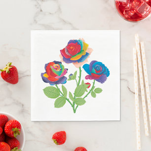 Regnbågsrosbukett Pop Art Blommig Pappersservett