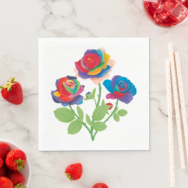 Regnbågsrosbukett Pop Art Blommig Pappersservett (Skapare uppladdad)