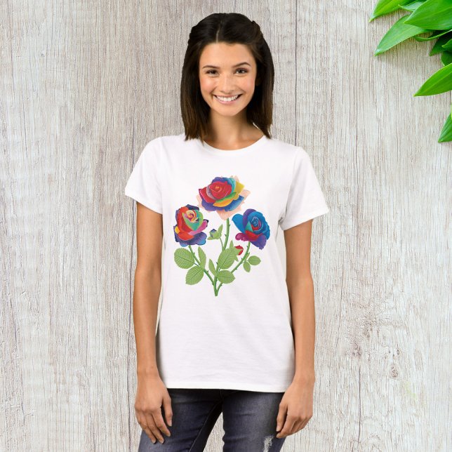 Regnbågsrosbukett Pop Art Blommig T Shirt (Skapare uppladdad)