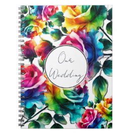Regnbågsrosor Svart & Vit Blommig Bröllop Anteckningsbok