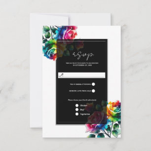 Regnbågsrosor Svart & Vit Blommig Bröllops RSVP OSA Kort
