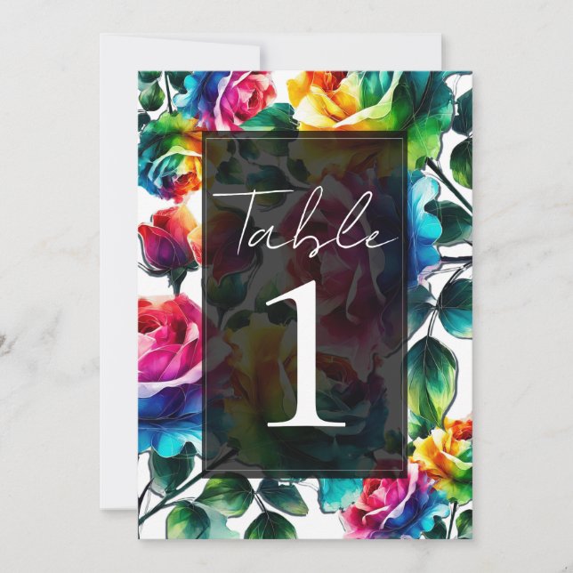 Regnbågsrosor Svart & Vitt Livligt Blommigt Bröllo Inbjudningar (Framsida)