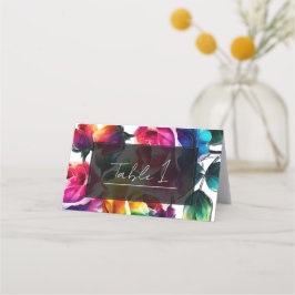 Regnbågsrosor Svart & Vitt Livligt Blommigt Bröllo Placeringskort