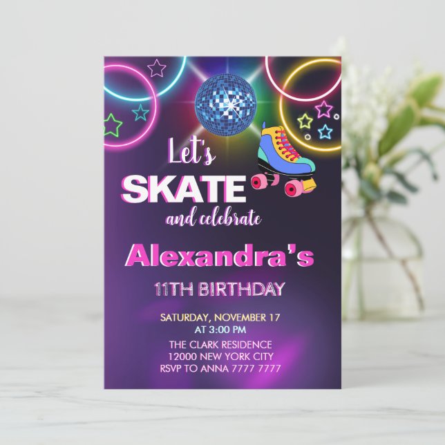 regnbågsrullar med rullskridskor med disco party f inbjudningar (Stående Fram)