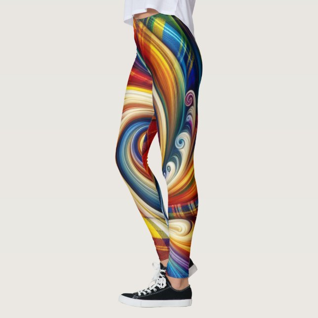 Regnbågsrutig Modern Abstrakt Virvlande  Leggings (Vänster)