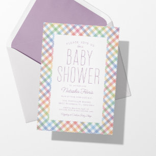 Regnbågsrutig söt pastellrutig baby shower inbjudningar