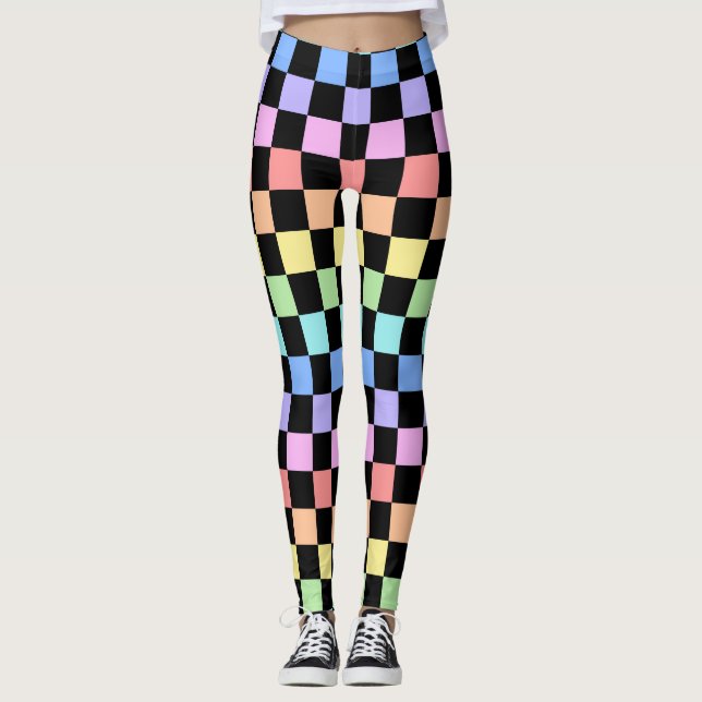 Regnbågsrutigt Mönster Leggings (Framsida)