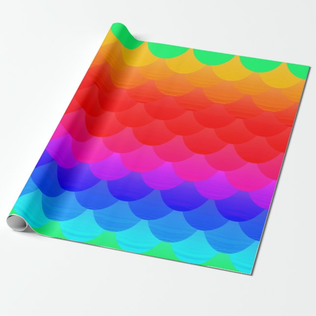 regnbågsskalor, sjöjungfru, ombre presentpapper (Utrullad)