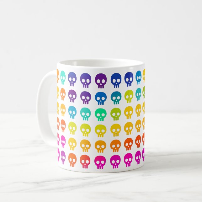 Regnbågsskämtig dödskalle kaffemugg (Framsida vänster)
