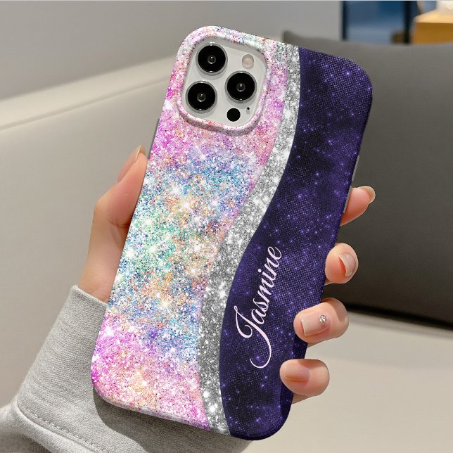 regnbågsskimrande lila silverfalskt glittermonogra (Skapare uppladdad)