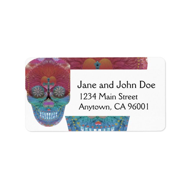 Regnbågssockerskalle med livets träd och hjärta adressetikett (Framsidan)