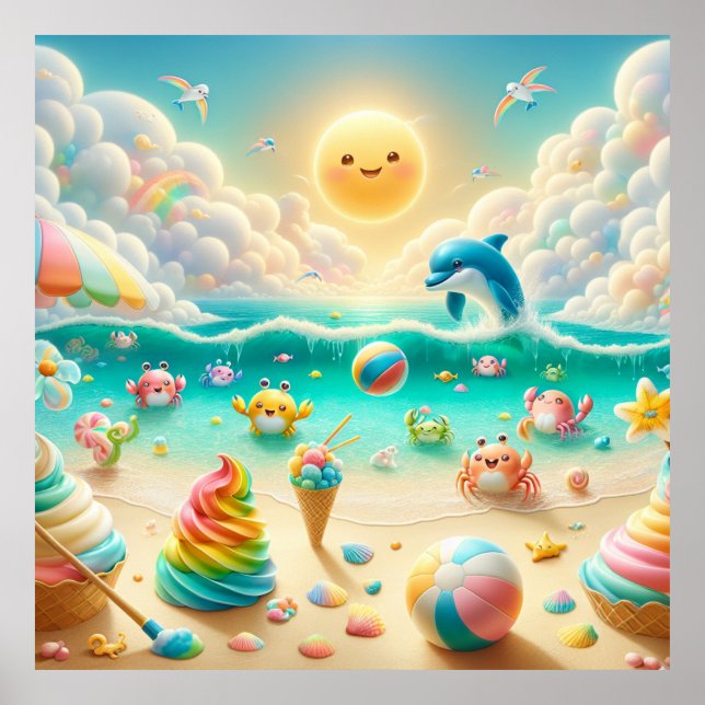 Regnbågsstrand barnkammareaffisch poster (Framsidan)