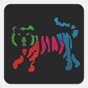 Regnbågsstripey tiger art fyrkantigt klistermärke
